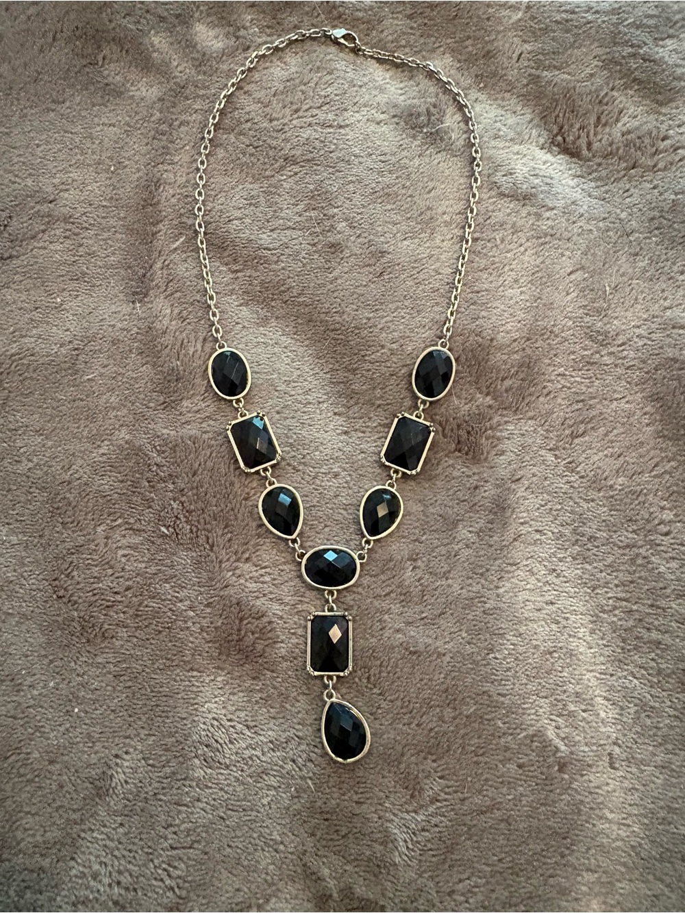 Classic Black Stone Statement Necklace - Silver-tone Setting